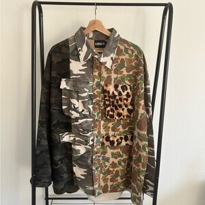 AJOBYAJO Patchwork Camo Shirt Jacket Leopard Pocket – Korean Designer – XL